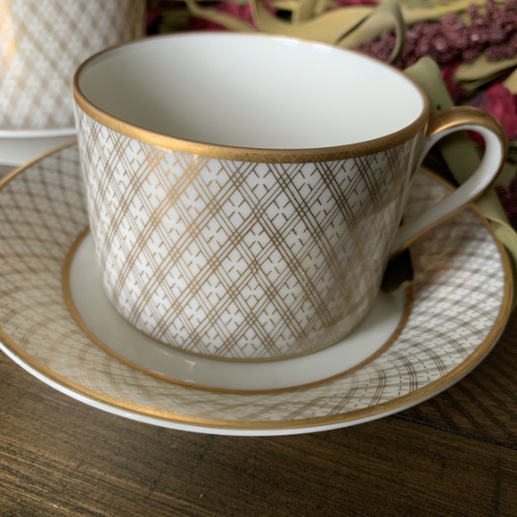 2 VTG 1978 Fitz & Floyd Dynasty Gold & Ivory Cup & Saucer Plate Sets Regency - Picture 2 of 6